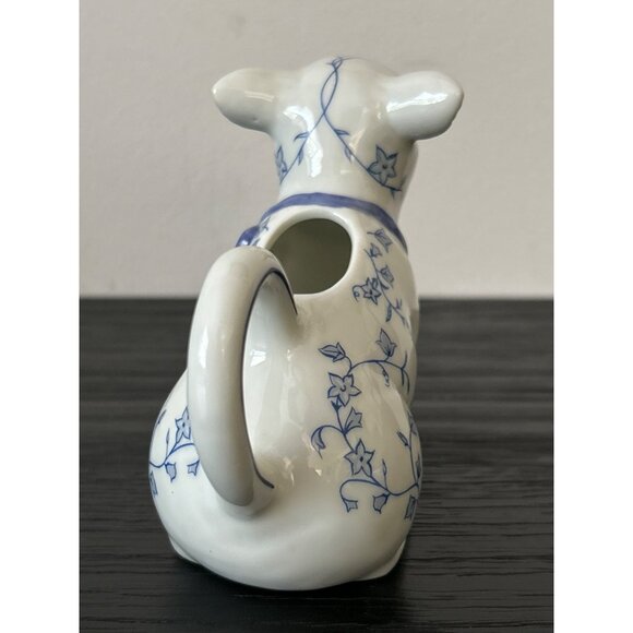 VTG 1986 Lamb/Sheep Shaped Porcelain Creamer Blue/White Floral Bell & Bow - Picture 4 of 9